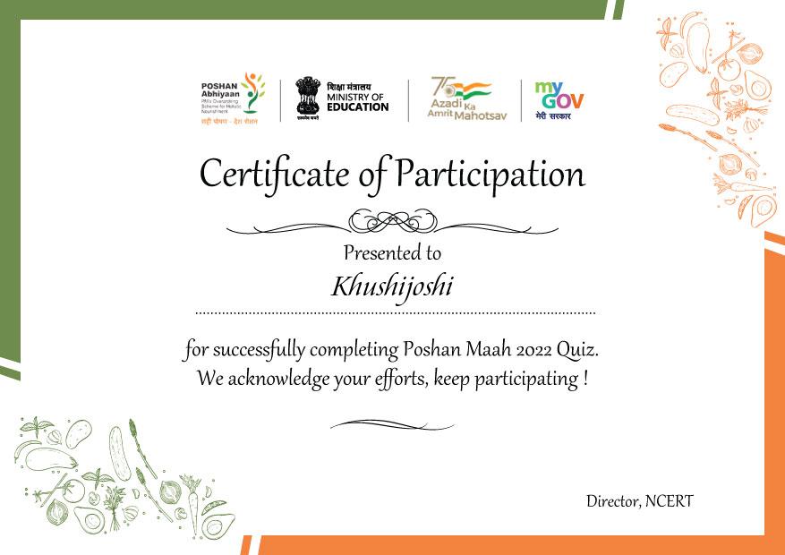 Poshan Maah- Quiz certificate